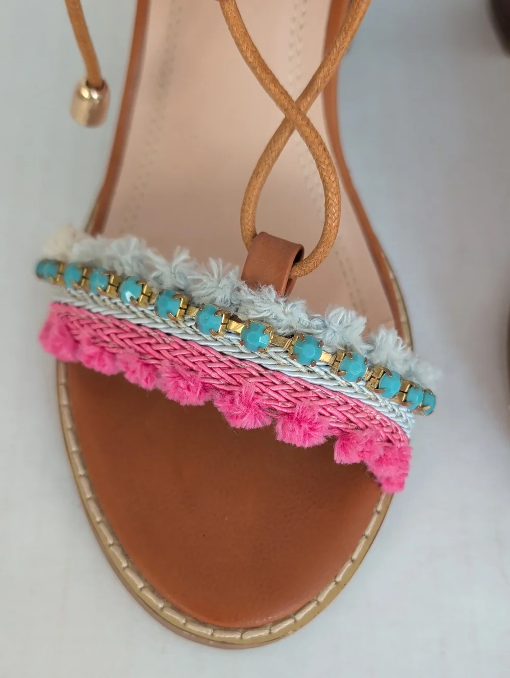 Charlotte Russe Edith-2 Lace-Up Gladiator Sandals 10 Pink Brown Multi